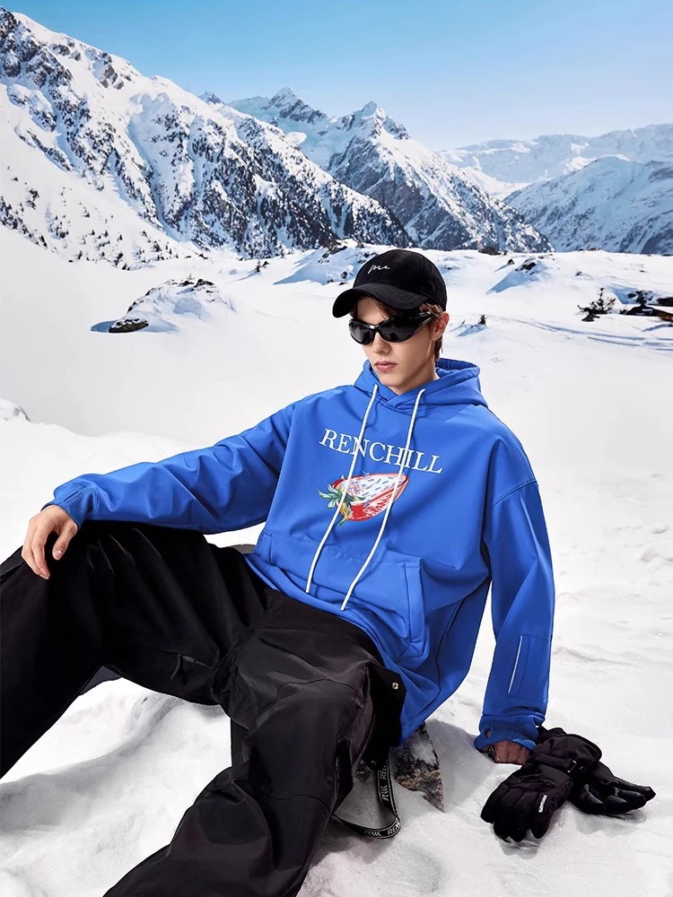 スノーボードウェア20242025単品レディースメンズ防水17000トップススウェットパーカーブルーいちご柄3Lスノボースキーウェアスノボウェア韓国風防水防雪防風