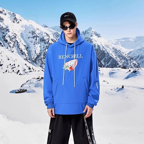 スノーボードウェア20242025単品レディースメンズ防水17000トップススウェットパーカーブルーいちご柄3Lスノボースキーウェアスノボウェア韓国風防水防雪防風