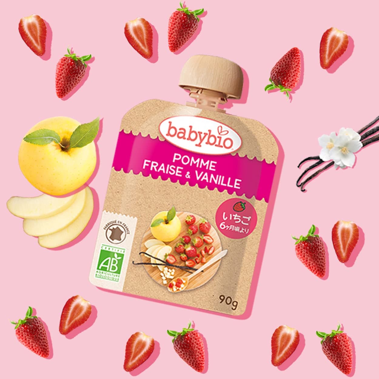 ミトク ベビービオ オーガニック ベビースムージー アップル・ストロベリー・バニラ 90g×14個