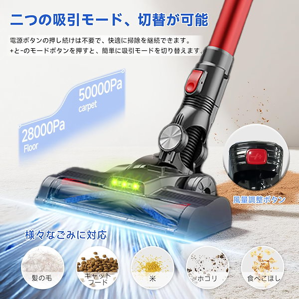 Hearten 掃除機 コードレス45000pa 強力吸引 2段吸引力モード Amazon | Hearten 掃除機 コードレス【45,000PA超強力吸引・自立