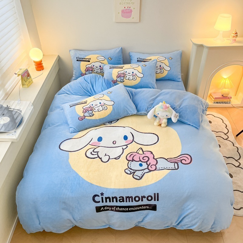ハローキティ冬増粘ミルクベルベット3点または4点セットサンリオ子供用両面コーラルベルベットシーツキルトカバー