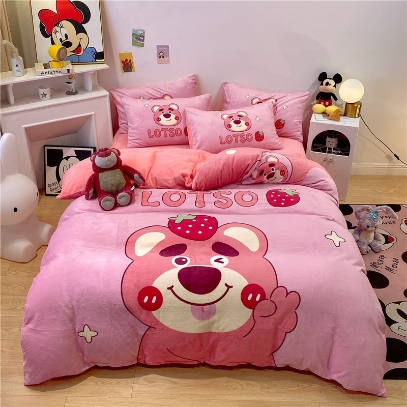 ハローキティ冬増粘ミルクベルベット3点または4点セットサンリオ子供用両面コーラルベルベットシーツキルトカバー