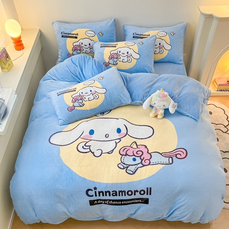 ハローキティ冬増粘ミルクベルベット3点または4点セットサンリオ子供用両面コーラルベルベットシーツキルトカバー