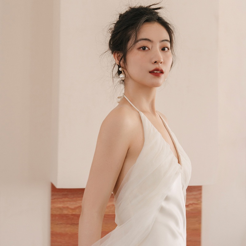 パーティードレスドレスワンピース ドレス 花嫁 高級感 Vネックキャバドレス ウェディングドレス 結婚式　ドレスノースリーブワンピース