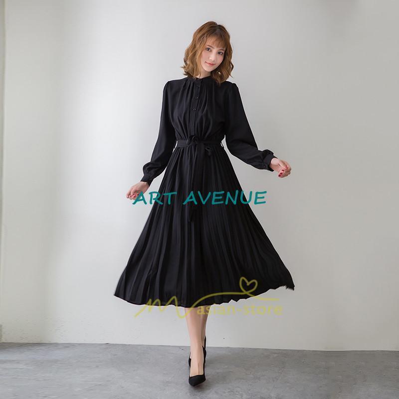 ワンピース プリーツワンピース 長袖 落ち感 さらさらと 揺れる 卒業式 入学式 30代 40代 リボン付き 無地大人 ドレス 二次会 OL 宴会 黒 フレア ワンピース プリーツワンピース 長袖 落ち感 さらさらと 揺れる 卒業式 入学式 30代 40代 リボン付き 無地大人 ドレス 二次会 OL 宴会 黒 フレア