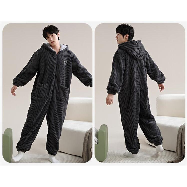 モコモコ ルームウェア メンズ 着ぐるみ パジャマ 長袖 冬用 カバーオール クマ耳 フード付き オールインワン 寝巻き 前開き彼氏 着る毛布 おもしろ 修学旅行