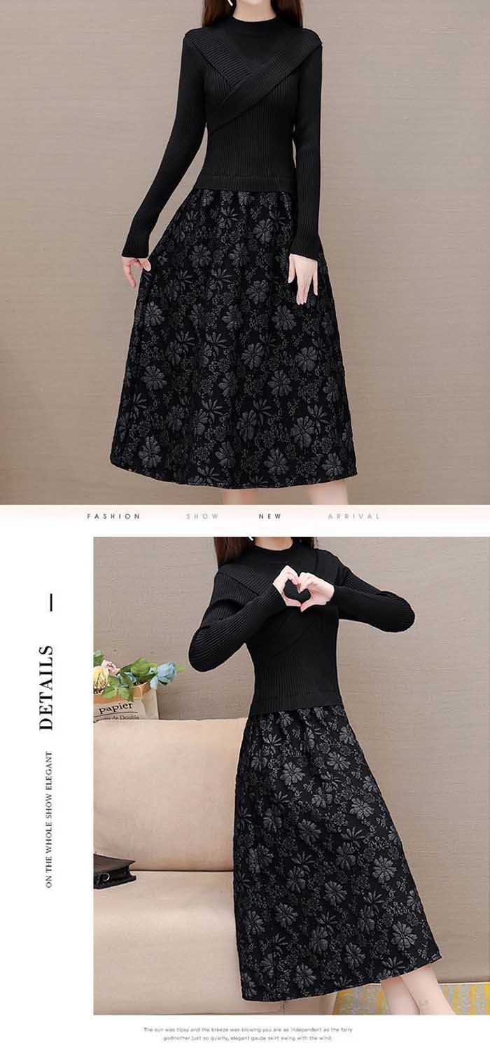 ワンピース 秋 冬 花柄 レディース ニットワンピース 秋冬 長袖 きれいめ コーデュロイ きれいめ ロングワンピース フレア ロング丈 ワンピース ワンピ 大きいサイズ おしゃれ 着やせ ニット切り