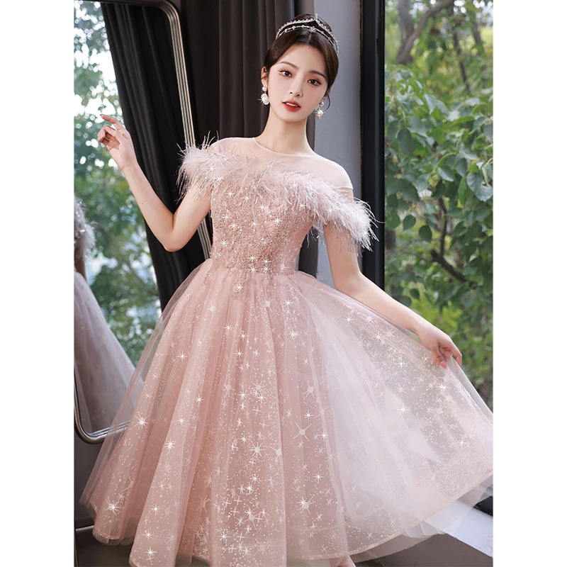 女性のためのイブニングドレス春の光の高級ハイエンドピンクのウェディングドレスアートテストホスト18歳の女の子成人式星空プリンセスドレス 女性のためのイブニングドレス春の光の高級ハイエンドピンクのウェディングドレスアートテストホスト18歳の女の子成人式星空プリンセスドレス