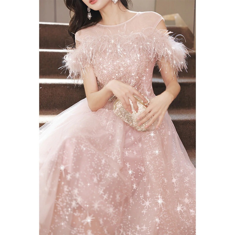 女性のためのイブニングドレス春の光の高級ハイエンドピンクのウェディングドレスアートテストホスト18歳の女の子成人式星空プリンセスドレス 女性のためのイブニングドレス春の光の高級ハイエンドピンクのウェディングドレスアートテストホスト18歳の女の子成人式星空プリンセスドレス