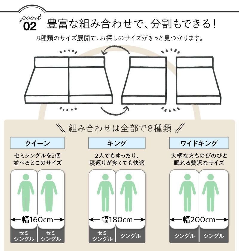 [組立設置付]分割しても使える 棚付き 大型連結ベッド [ブリッサ] [ベッドフレームのみマットレスなし] ワイドK220 [フレーム]オークホワイト