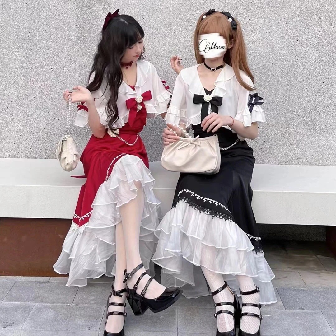 パーティードレス スーツ デザイン感ガーリーレースウエストを収めたスリムバッグヒップヒップワンピース+リボンレースカーディガン パーティードレス スーツ デザイン感ガーリーレースウエストを収めたスリムバッグヒップヒップワンピース+リボンレースカーディガン