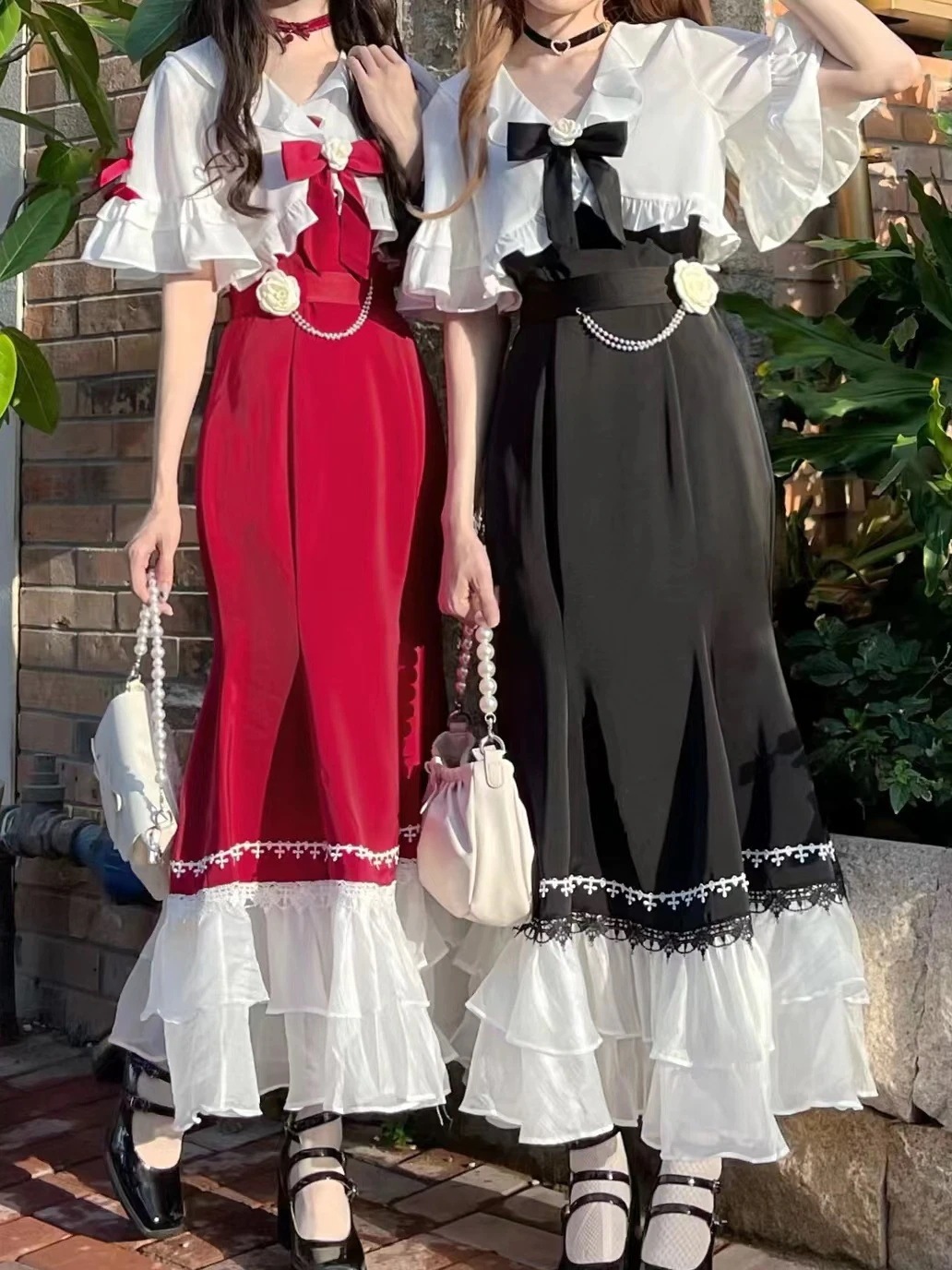 パーティードレス スーツ デザイン感ガーリーレースウエストを収めたスリムバッグヒップヒップワンピース+リボンレースカーディガン パーティードレス スーツ デザイン感ガーリーレースウエストを収めたスリムバッグヒップヒップワンピース+リボンレースカーディガン