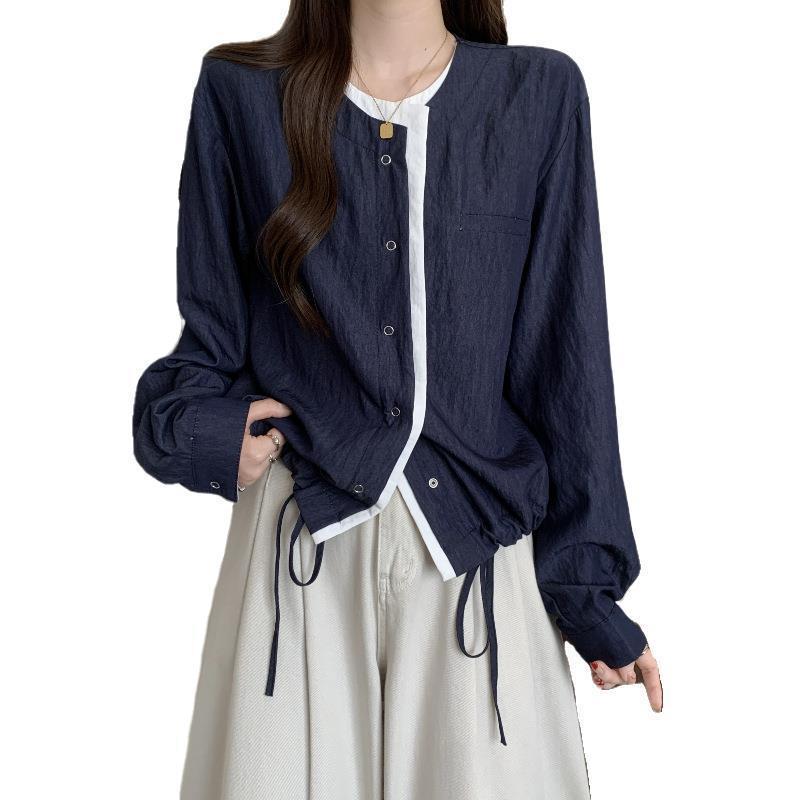 2025年早春新作 シックなフェイクツーピース ファッショナブルでおしゃれなシャツ 大きめサイズ レディース ぽっちゃり体形向け カーディガンアウター