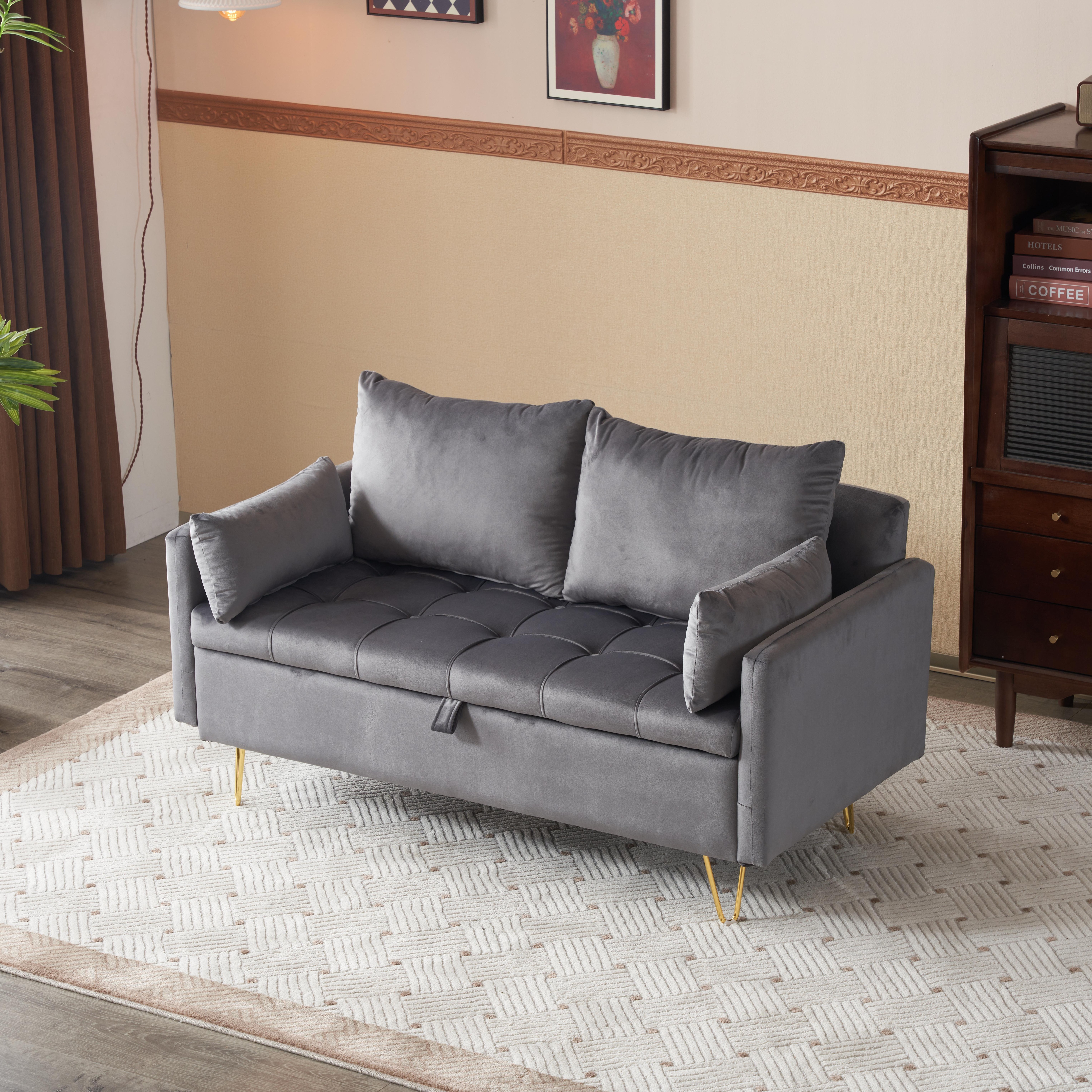 【国内出荷-送.料.無.料】ソファー2人掛けソファ金属脚付きカウチソファ多機能ソファアームレスト収納付きsofaクッション4個付きレイアウト自由二人がけソファーおしゃれ～640