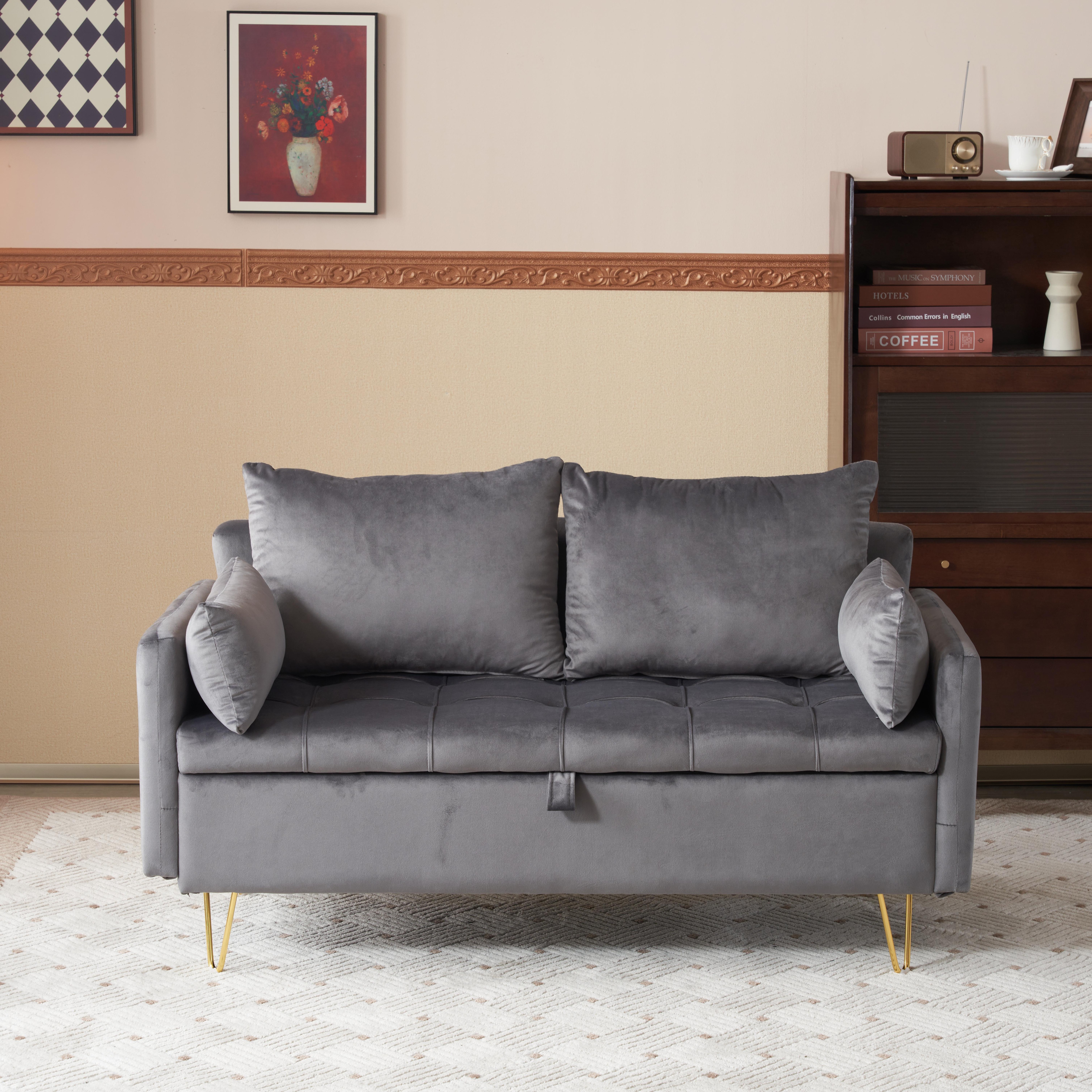 【国内出荷-送.料.無.料】ソファー2人掛けソファ金属脚付きカウチソファ多機能ソファアームレスト収納付きsofaクッション4個付きレイアウト自由二人がけソファーおしゃれ～640