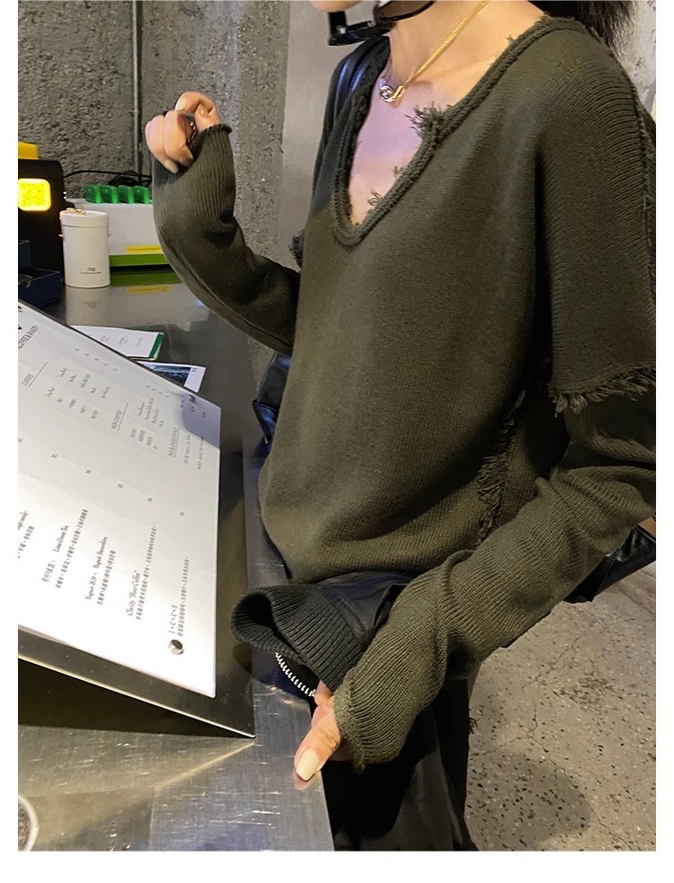 ダメージルーズニット レディース トップス 長袖 スクープネック カジュアル おしゃれ こなれ感 ラフ 無地 春 秋 お出かけ 休日 カフェ 普段使い 着回し M L ダークグリーン ダメージルーズニット レディース トップス 長袖 スクープネック カジュアル おしゃれ こなれ感 ラフ 無地 春 秋 お出かけ 休日 カフェ 普段使い 着回し M L ダークグリーン