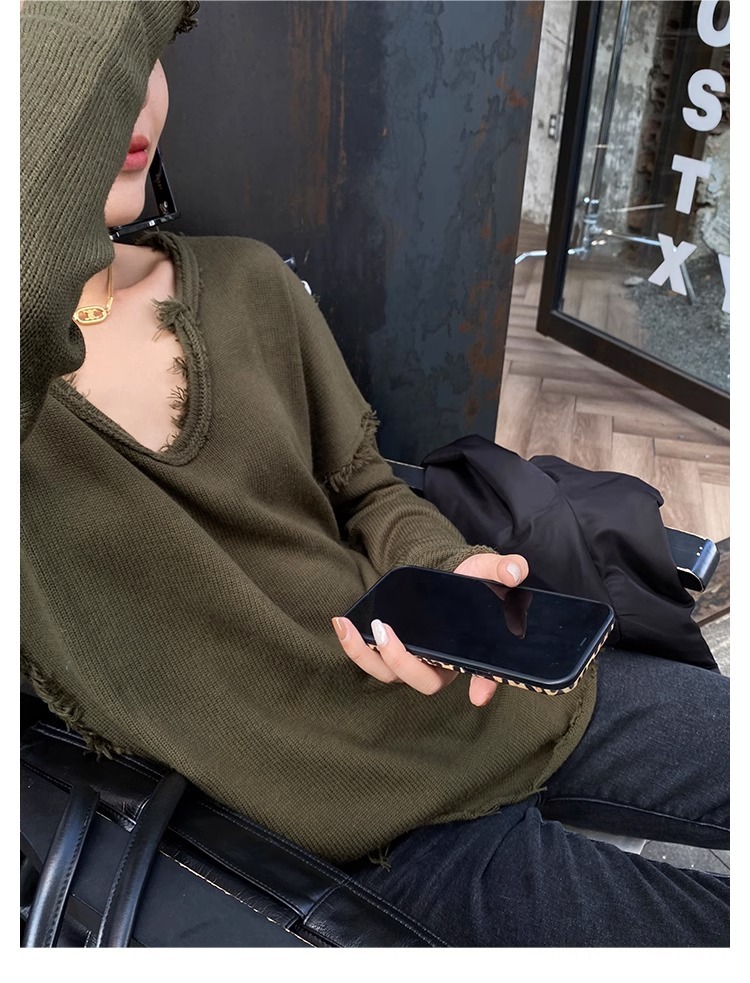 ダメージルーズニット レディース トップス 長袖 スクープネック カジュアル おしゃれ こなれ感 ラフ 無地 春 秋 お出かけ 休日 カフェ 普段使い 着回し M L ダークグリーン ダメージルーズニット レディース トップス 長袖 スクープネック カジュアル おしゃれ こなれ感 ラフ 無地 春 秋 お出かけ 休日 カフェ 普段使い 着回し M L ダークグリーン