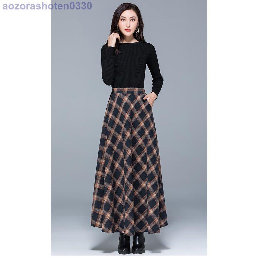 ロングスカート 秋 チェック柄スカート レディース スカート マキシ丈 40代 冬 Aラインスカート 50代 ウエストゴム 通勤 マキシスカート 30代