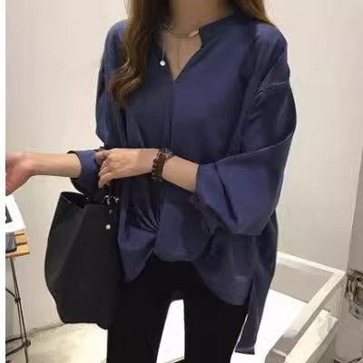 【1つ買うと10つ無料】2025春と秋の中程度の長さのスリムシフォンシャツ女性用長袖ベースシャツ