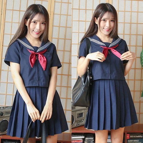918コスプレ コスチューム 学制服風 クラシカル 定番 ファスナー レトロ 大人 ネイビー S M L XL GRAXIA グラシア