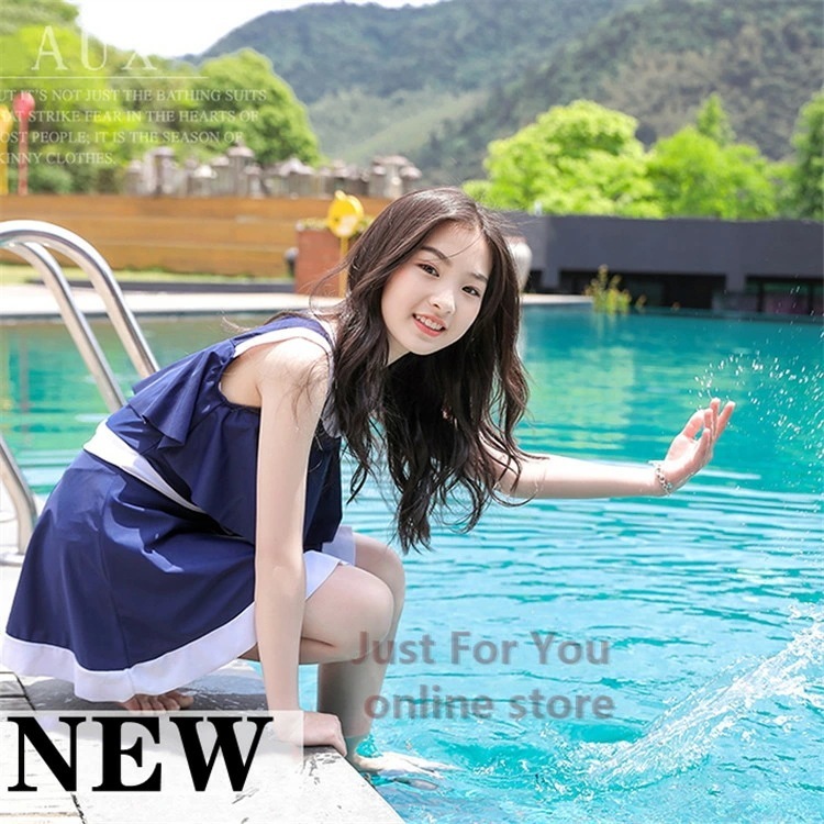 青色 レディース 水着 高校生 ワンピース スクール 水着 女の子 スカート オトナ 女子 女児 ジュニア フリル 水着 韓国 中学生 大学生 スイミング スクール 水着 体型カバー 露出控え 修学旅