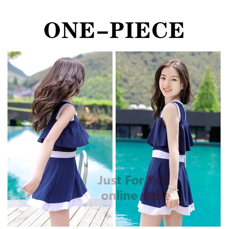 青色 レディース 水着 高校生 ワンピース スクール 水着 女の子 スカート オトナ 女子 女児 ジュニア フリル 水着 韓国 中学生 大学生 スイミング スクール 水着 体型カバー 露出控え 修学旅