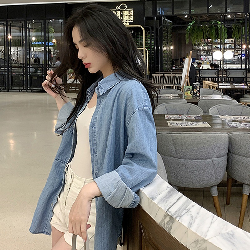 デニムシャツ トップス シャツ シンプル ブルー 青 レギュラー丈 袖あり 長袖 襟付き デニムシャツ トップス シャツ シンプル ブルー 青 レギュラー丈 袖あり 長袖 襟付き