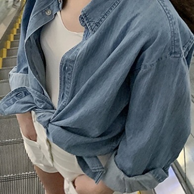 デニムシャツ トップス シャツ シンプル ブルー 青 レギュラー丈 袖あり 長袖 襟付き デニムシャツ トップス シャツ シンプル ブルー 青 レギュラー丈 袖あり 長袖 襟付き