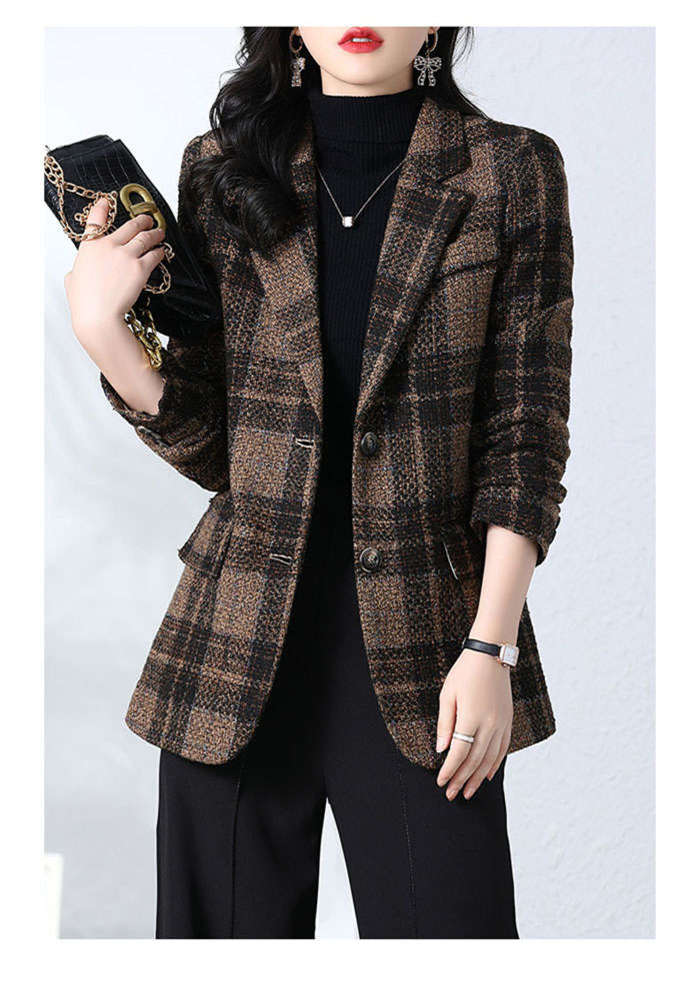 テーラードジャケット レディース スーツ 春秋 チェック柄ジャケット コート スーツジャケット トップス 長袖 アウター 着痩せ お洒落 通勤 OL ビジネス 大人 ファッション 上品 30代 40代