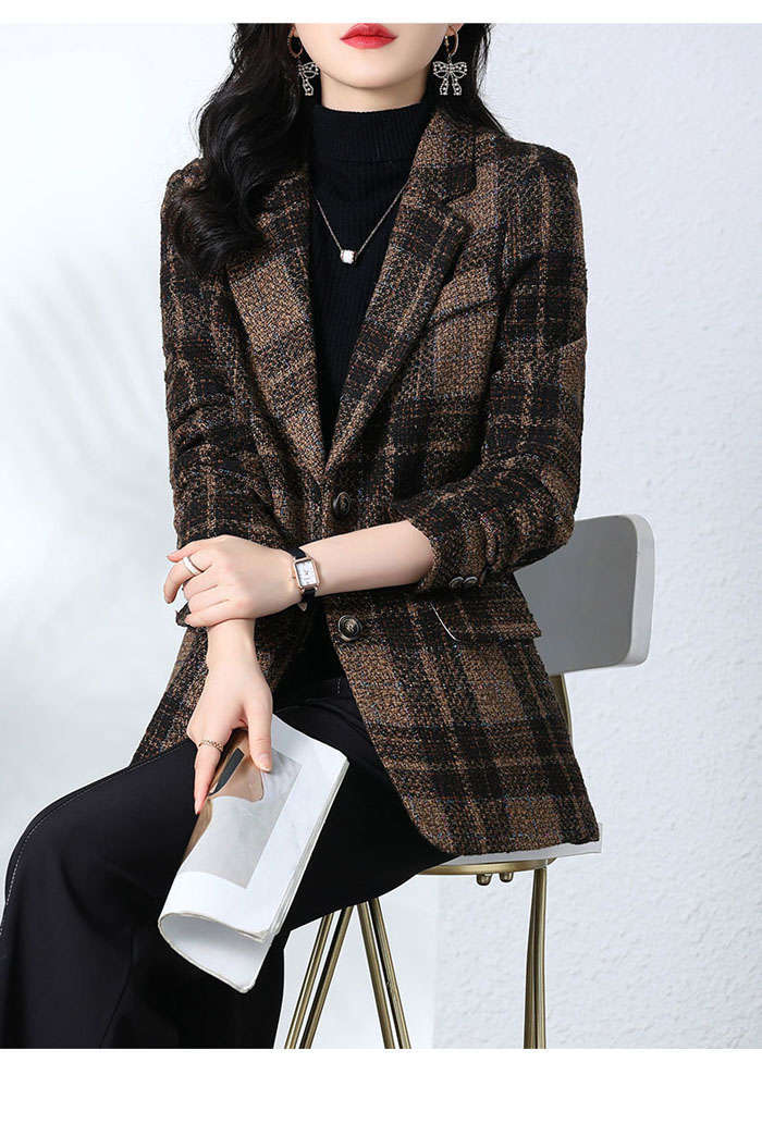 テーラードジャケット レディース スーツ 春秋 チェック柄ジャケット コート スーツジャケット トップス 長袖 アウター 着痩せ お洒落 通勤 OL ビジネス 大人 ファッション 上品 30代 40代