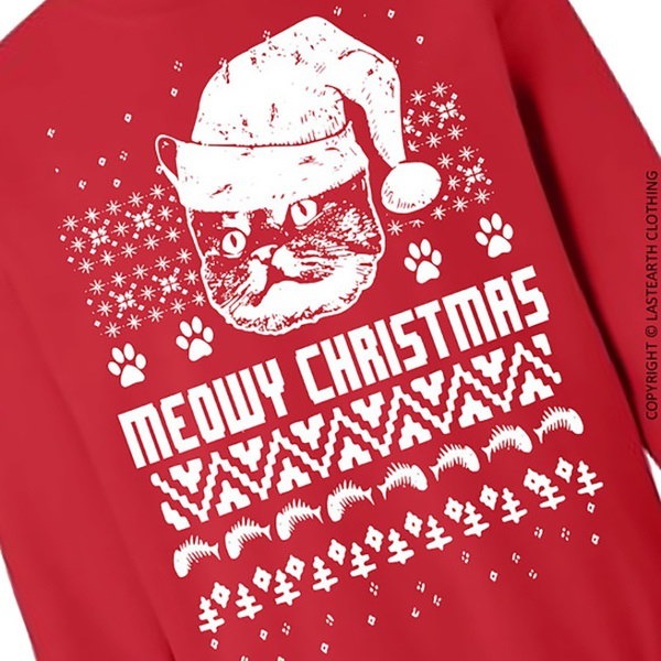 ミーニークリスマスセーターユニセックススウェットファニーキャットラバーズホリデーギフト ミーニークリスマスセーターユニセックススウェットファニーキャットラバーズホリデーギフト