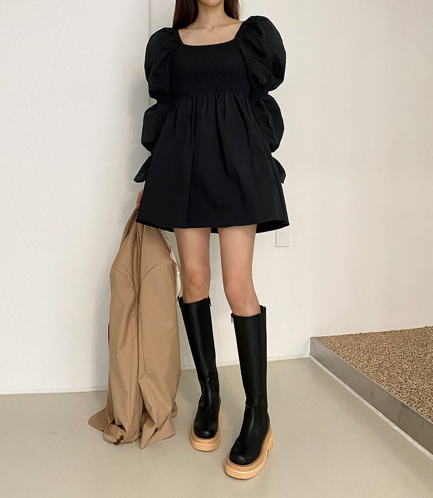 KAREN MILLEN ミニ丈ドレス ボリューム袖 ベルト ドット 長袖 2color レディース ワンピース ドレス ボリューム袖 ミニ丈 ミニ