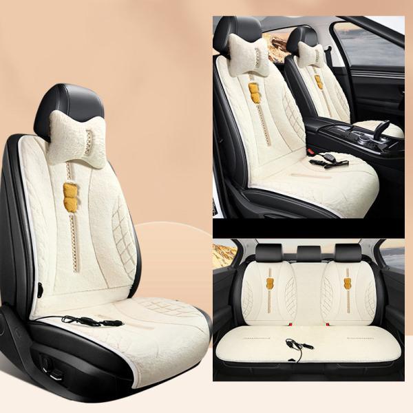 シートヒーター加熱可愛いもこもこ運転席座面腰面カー用品ホットカーペッ7点セット2段階温度調節暖かい人気おすすめ