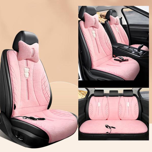 シートヒーター加熱可愛いもこもこ運転席座面腰面カー用品ホットカーペッ7点セット2段階温度調節暖かい人気おすすめ