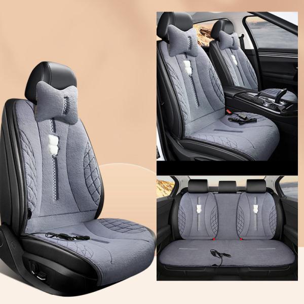 シートヒーター加熱可愛いもこもこ運転席座面腰面カー用品ホットカーペッ7点セット2段階温度調節暖かい人気おすすめ