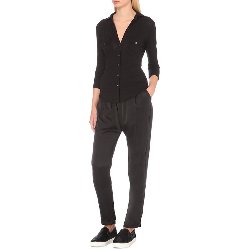 ジェームス パース レディース トップス ブラウス・シャツ【button-up cotton-jersey shirt】Black ジェームス パース レディース トップス ブラウス・シャツ【button-up cotton-jersey shirt】Black