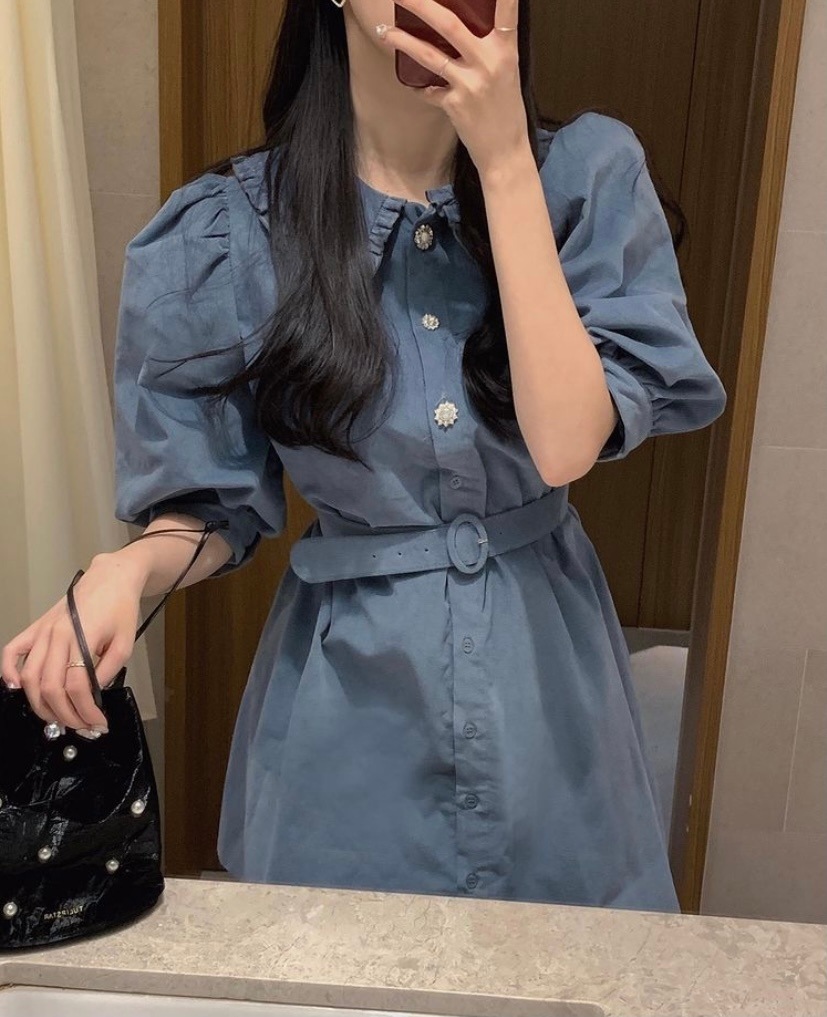 レトロ風 ワンピース 半袖 春 夏 きれいめ カジュアル かわいい フォーマル aライン シャツワンピース Aライン フレア ショート ショート丈 膝上 五分袖 ぽわん袖 ボリューム袖 ボリュームスリ