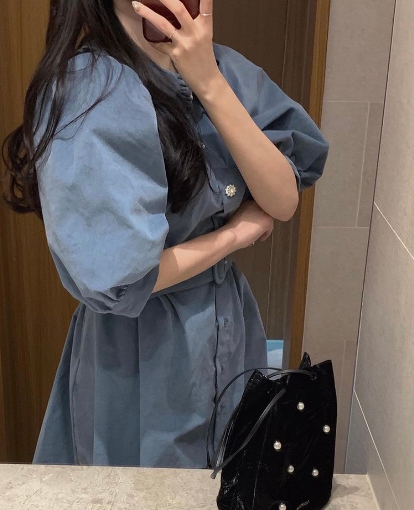 レトロ風 ワンピース 半袖 春 夏 きれいめ カジュアル かわいい フォーマル aライン シャツワンピース Aライン フレア ショート ショート丈 膝上 五分袖 ぽわん袖 ボリューム袖 ボリュームスリ