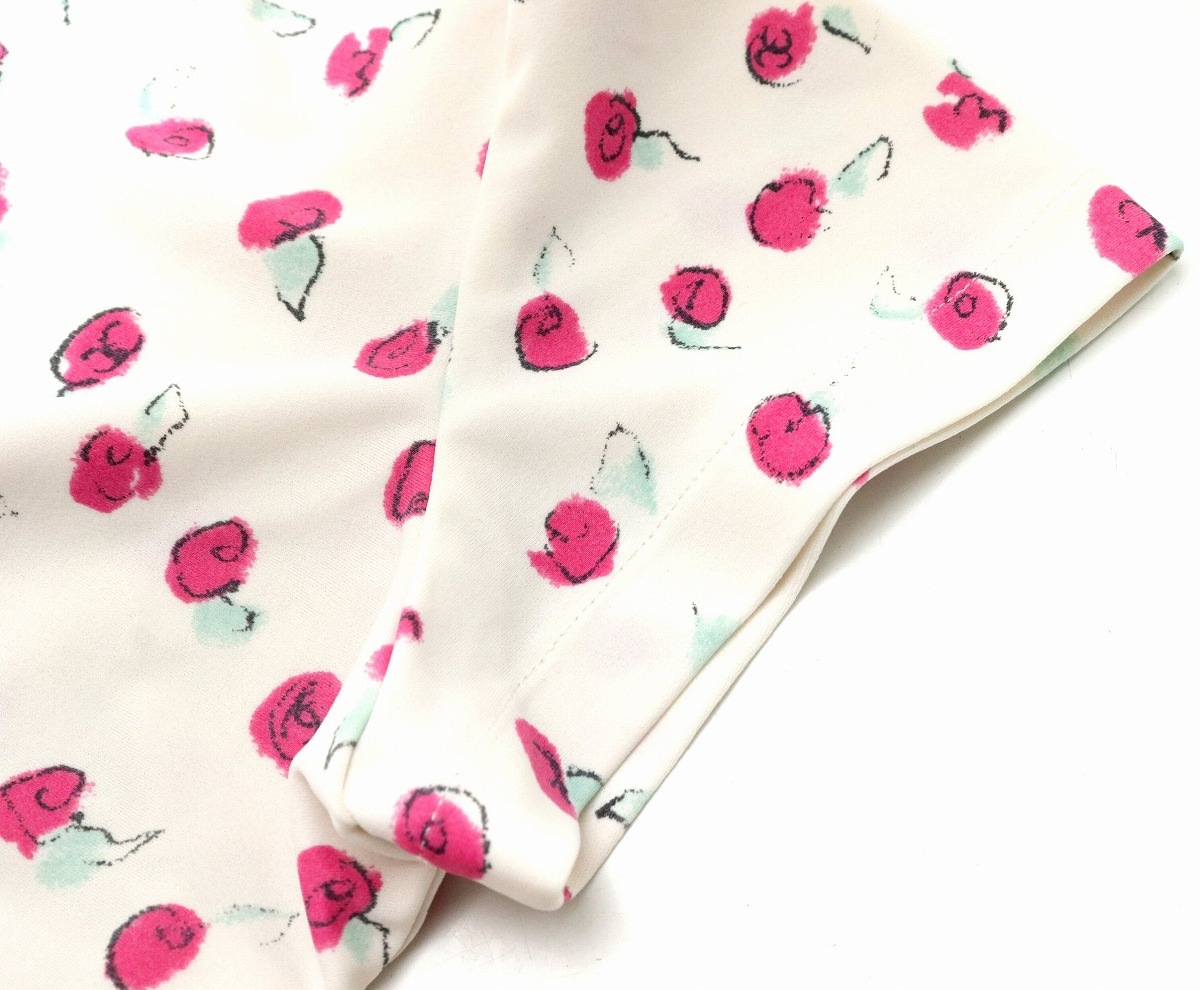 レディース カットソー トップス フラワー 半袖 ロゴ ココマーク ナイロン #44 白 ピンク P13561V07712