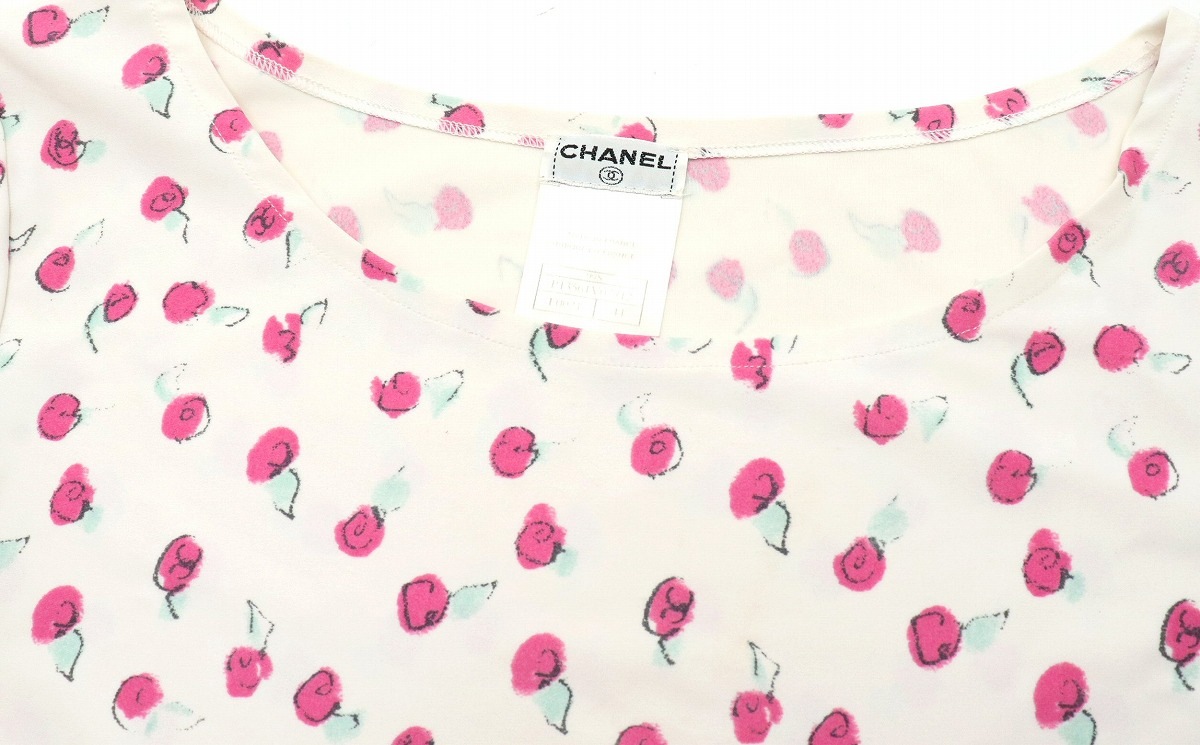 レディース カットソー トップス フラワー 半袖 ロゴ ココマーク ナイロン #44 白 ピンク P13561V07712