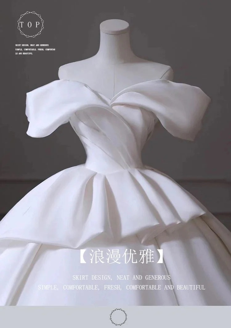 小柄な花嫁のためのワンショルダーサテンメインウェディングドレス2025 女性のための大きなテール付きのウェディングドレス 小柄な花嫁のためのワンショルダーサテンメインウェディングドレス2025 女性のための大きなテール付きのウェディングドレス