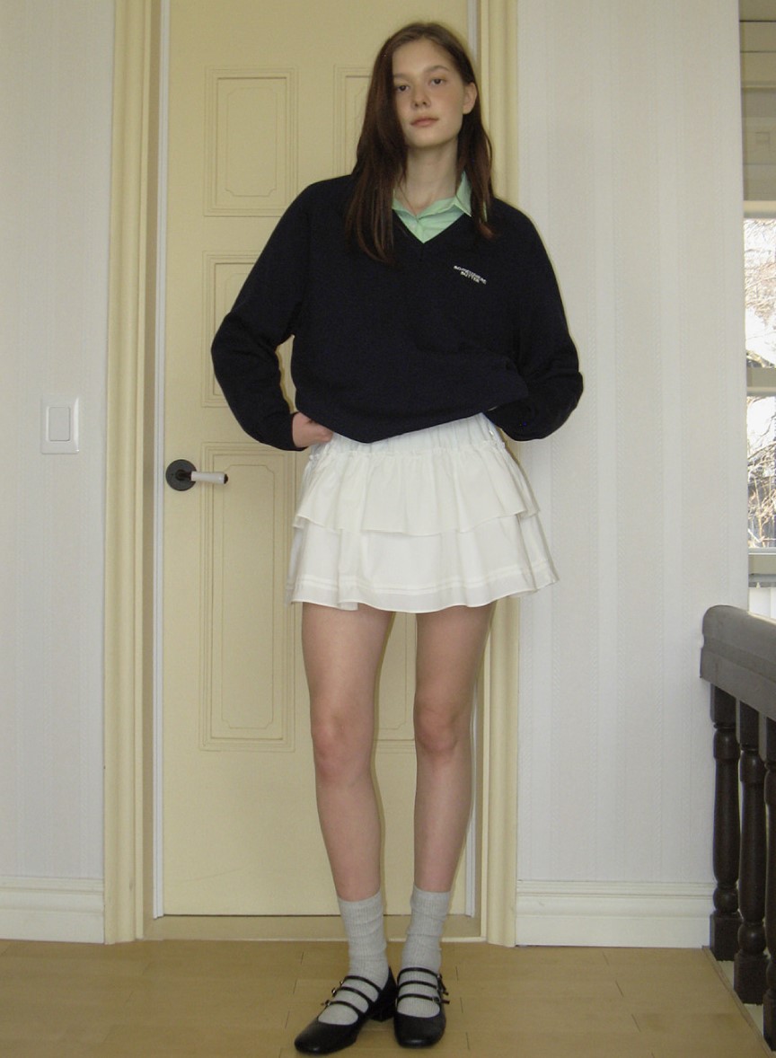 [IVE WONYOUNG] Cancan shirring ミニスカート(IVORY)