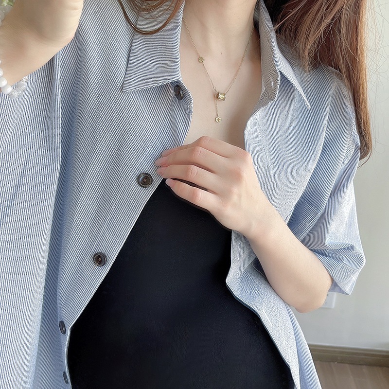 マタニティウェア マタニティ夏新作韓国ファッションストライプシャツホルタードレスツーピースマタニティドレス