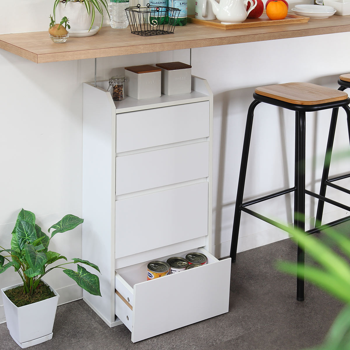 カウンター下収納 幅40cm チェスト 4段 薄型 カウンター下 カウンター 窓下収納 リビングチェスト ミニチェスト ローチェスト キッチン収納 キッチンカウンター 腰窓 収納 整理 幅40