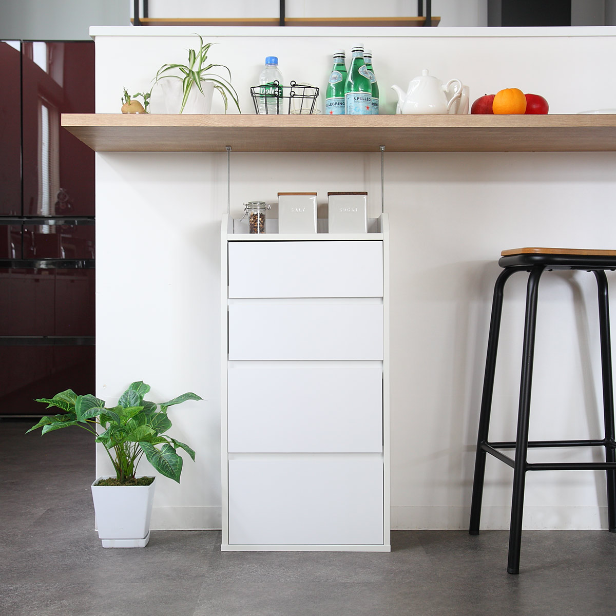 カウンター下収納 幅40cm チェスト 4段 薄型 カウンター下 カウンター 窓下収納 リビングチェスト ミニチェスト ローチェスト キッチン収納 キッチンカウンター 腰窓 収納 整理 幅40