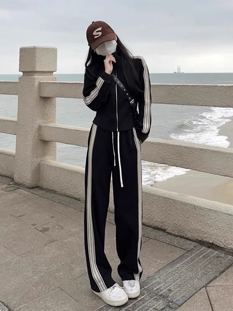 本の限定品韓国ジャージセットアップジャージスポーツウェア上下セットアップ秋ファッション韓国ゆるスリムファッション・カジュアル2点セットレディース・スポーツウェア・ツーピース