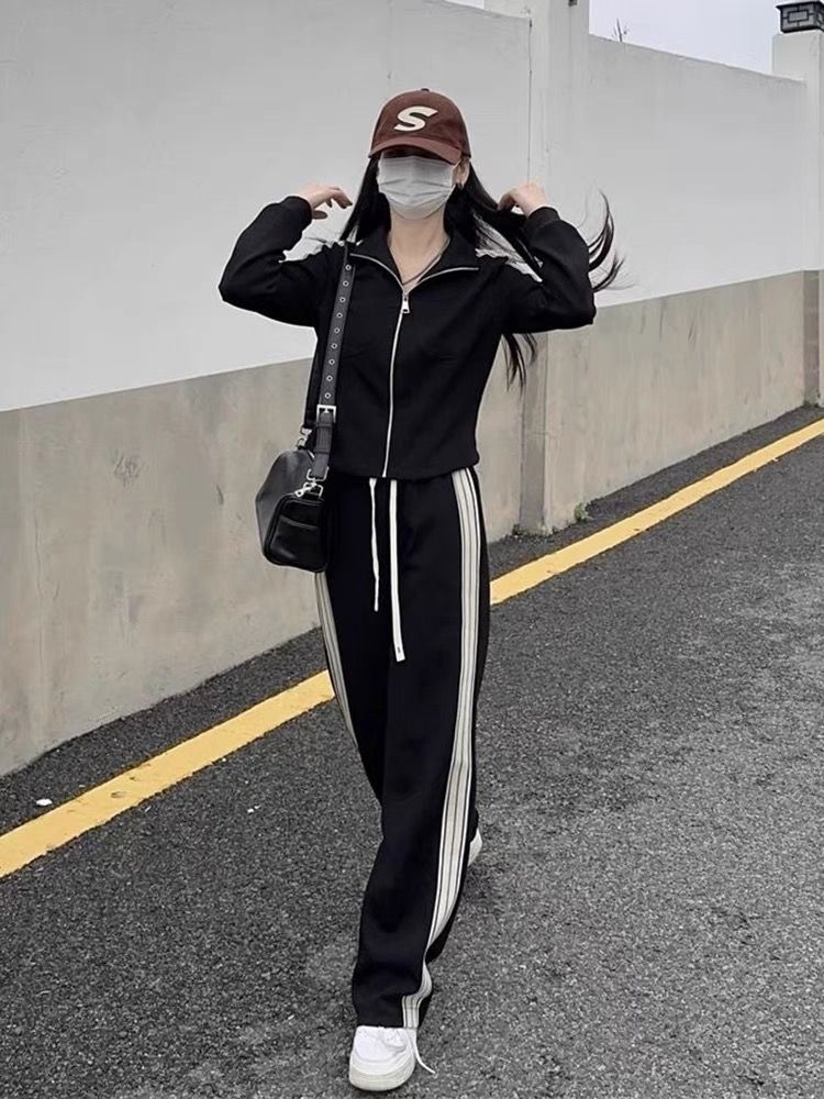 本の限定品韓国ジャージセットアップジャージスポーツウェア上下セットアップ秋ファッション韓国ゆるスリムファッション・カジュアル2点セットレディース・スポーツウェア・ツーピース