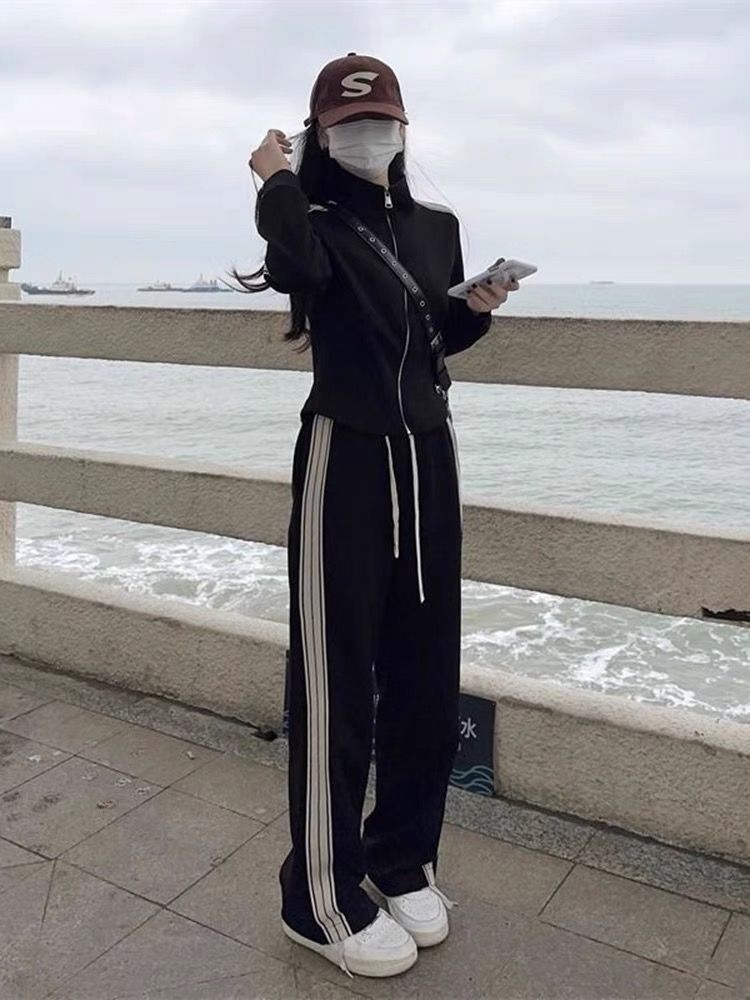 本の限定品韓国ジャージセットアップジャージスポーツウェア上下セットアップ秋ファッション韓国ゆるスリムファッション・カジュアル2点セットレディース・スポーツウェア・ツーピース