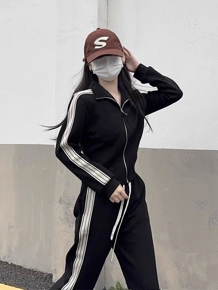 本の限定品韓国ジャージセットアップジャージスポーツウェア上下セットアップ秋ファッション韓国ゆるスリムファッション・カジュアル2点セットレディース・スポーツウェア・ツーピース