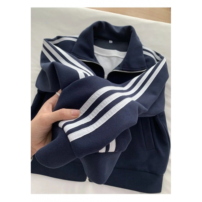 三本ラインショート丈スウェットジャケット レディース2025新作 春秋用 野球ジャケット 秋口・初秋用 スポーツ 早秋コーデ